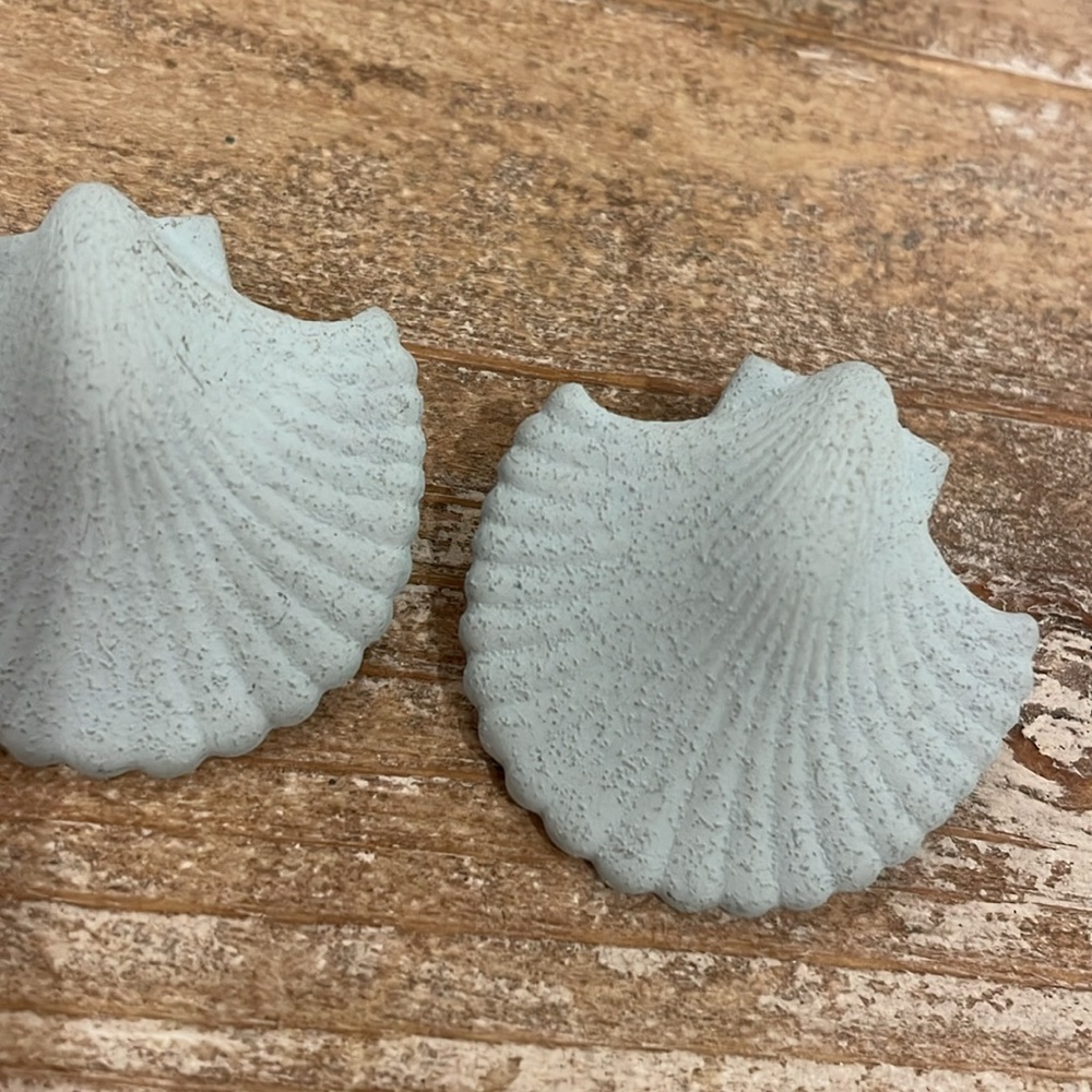 Vintage Enamel Seashell Blue Stud Statement Earri… - image 2